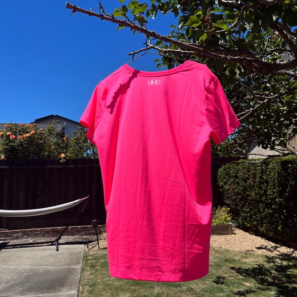 Under Armour Women’s Tech Short Sleeve V Neck Florescent Pink Size Large - Picture 4 of 8